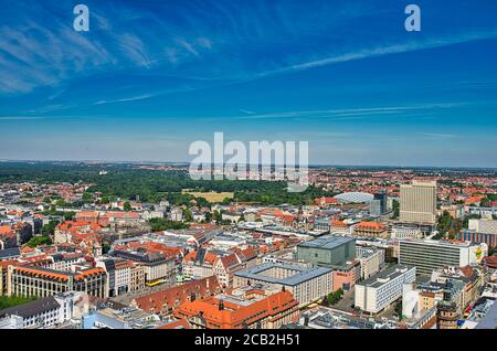 Stadtzentrum von Leipzig aus der Luft Stockfoto