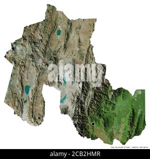 Form von Jujuy, Provinz von Argentinien, mit seiner Hauptstadt isoliert auf weißem Hintergrund. Satellitenbilder. 3D-Rendering Stockfoto