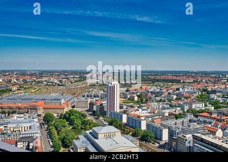 Stadtzentrum von Leipzig aus der Luft Stockfoto