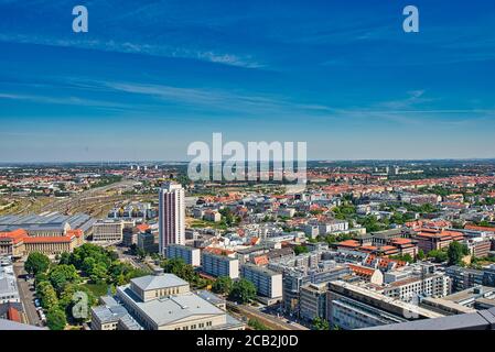 Stadtzentrum von Leipzig aus der Luft Stockfoto
