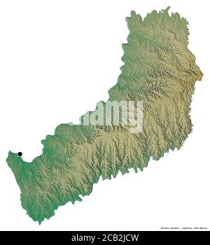 Form von Misiones, Provinz von Argentinien, mit seiner Hauptstadt isoliert auf weißem Hintergrund. Topografische Reliefkarte. 3D-Rendering Stockfoto