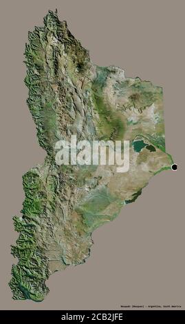 Form von Neuquén, Provinz Argentinien, mit seiner Hauptstadt isoliert auf einem einfarbigen Hintergrund. Satellitenbilder. 3D-Rendering Stockfoto