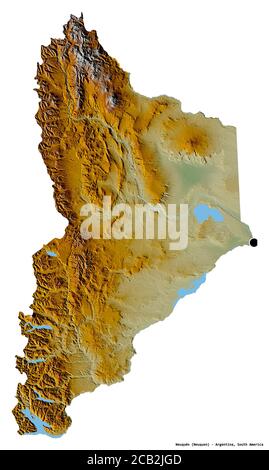 Form von Neuquén, Provinz Argentinien, mit seiner Hauptstadt isoliert auf weißem Hintergrund. Topografische Reliefkarte. 3D-Rendering Stockfoto