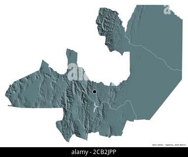 Form von Salta, Provinz Argentinien, mit seiner Hauptstadt isoliert auf weißem Hintergrund. Farbige Höhenkarte. 3D-Rendering Stockfoto