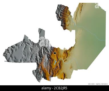 Form von Salta, Provinz Argentinien, mit seiner Hauptstadt isoliert auf weißem Hintergrund. Topografische Reliefkarte. 3D-Rendering Stockfoto