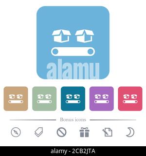 Förderer mit Boxen weiße flache Symbole auf farbigen abgerundeten quadratischen Hintergründen. 6 Bonus-Symbole enthalten Stock Vektor