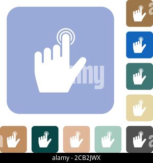 Linkshänder Klicken Geste weiße flache Symbole auf Farbe gerundet Quadratische Hintergründe Stock Vektor