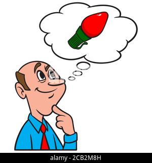 Denken über Weihnachtslichter- eine Illustration einer Person Denken über Weihnachtslichter. Stock Vektor