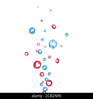 Symbole „Gefällt mir“ und „Daumen hoch“ werden auf weißem Hintergrund angezeigt. symbol für soziales 3D-Netzwerk. Zählerbenachrichtigung. Social Media-Elemente. Emoji-Reaktionen. Vec Stock Vektor