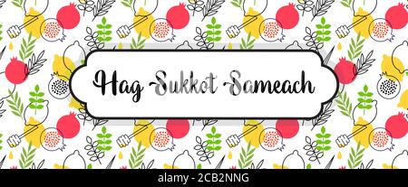 Nahtloses Muster für jüdischen Urlaub Sukkot . Nahtloses Hintergrund. Wiederholende Textur mit Etrog, Lulav, Arava, Hadas. Vektorgrafik Stock Vektor