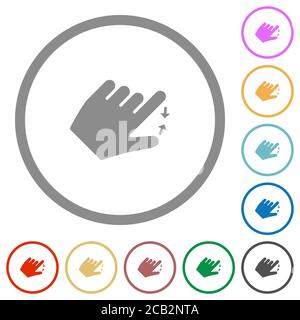 Linkshänder zusammendrücken Geste flache Farbsymbole in Runde Umrisse auf weißem Hintergrund Stock Vektor
