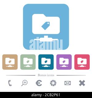 FTP-Tag weiße flache Symbole auf farbigen abgerundeten quadratischen Hintergründen Stock Vektor