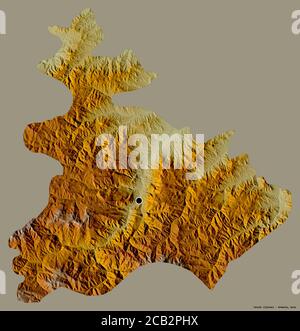 Form von Tavush, Provinz Armenien, mit seiner Hauptstadt isoliert auf einem einfarbigen Hintergrund. Topografische Reliefkarte. 3D-Rendering Stockfoto