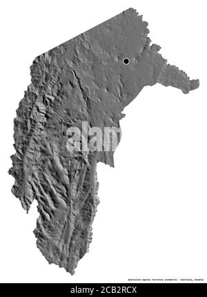 Form des Australian Capital Territory, Territorium von Australien, mit seiner Hauptstadt isoliert auf weißem Hintergrund. Höhenkarte mit zwei Ebenen. 3D-Rendering Stockfoto