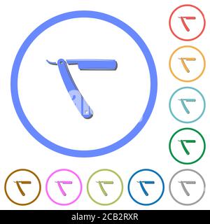 Gerade rasiermesserscharfe Farbe Vektor-Symbole mit Schatten in Runde Umrisse auf weißem Hintergrund Stock Vektor