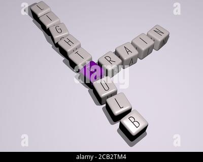 GEHIRN GLÜHBIRNE Kreuzworträtsel von Würfeln Buchstaben. 3D-Illustration. Konzept und Hintergrund Stockfoto