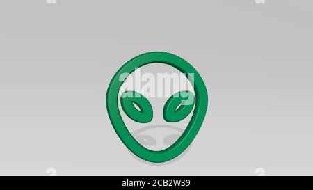 SCIENCE FICTION ALIEN 3D-Symbol wirft Schatten. 3D-Illustration. Hintergrund und Abstract Stockfoto