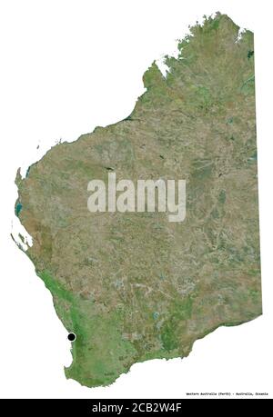 Form von Western Australia, Bundesstaat Australien, mit seiner Hauptstadt isoliert auf weißem Hintergrund. Satellitenbilder. 3D-Rendering Stockfoto