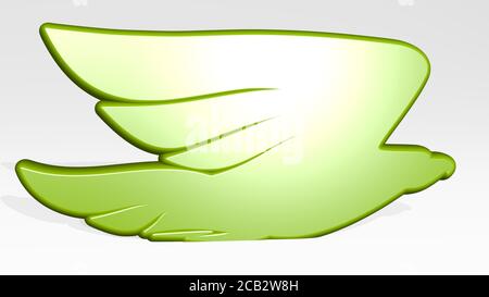 BIRD 3D-Symbol wirft Schatten. 3D-Illustration. Tier und Hintergrund Stockfoto