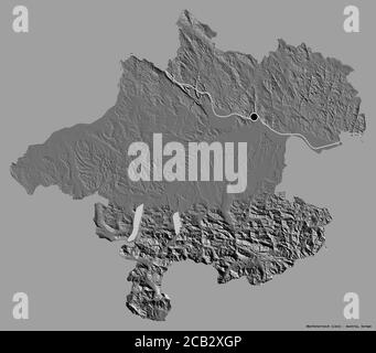 Form von Oberösterreich, Bundesland Österreich, mit seiner Hauptstadt isoliert auf einem einfarbigen Hintergrund. Höhenkarte mit zwei Ebenen. 3D-Rendering Stockfoto