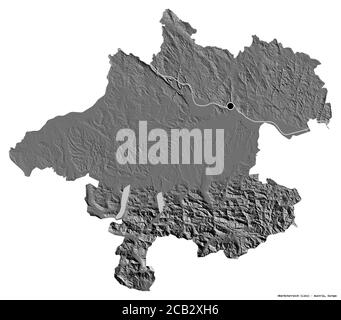 Form von Oberösterreich, Bundesland Österreich, mit seiner Hauptstadt isoliert auf weißem Hintergrund. Höhenkarte mit zwei Ebenen. 3D-Rendering Stockfoto