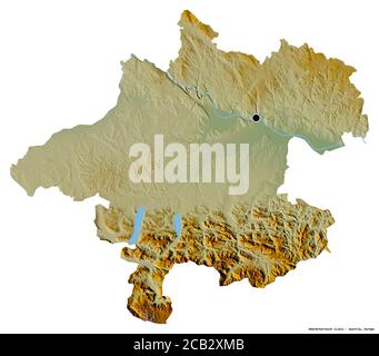 Form von Oberösterreich, Bundesland Österreich, mit seiner Hauptstadt isoliert auf weißem Hintergrund. Topografische Reliefkarte. 3D-Rendering Stockfoto