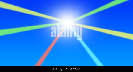 Himmel abstrakt blau Illustration Bunte Lichtstrahlen von hell leuchten Leuchtende bunte Streifen leuchten Stockfoto