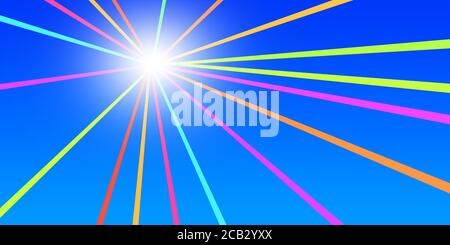 Realistischer Himmel abstrakt blau Illustration bunte Lichtstrahlen aus Hell leuchtende bunte Streifen leuchten Stockfoto