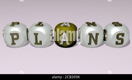 Plant Text durch Würfelbuchstaben. 3D-Illustration. Business und Konstruktion Stockfoto