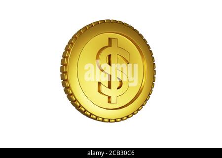 Goldmünzen mit Dollarzeichen isoliert auf weißem Hintergrund. 3d-Rendering. Stockfoto