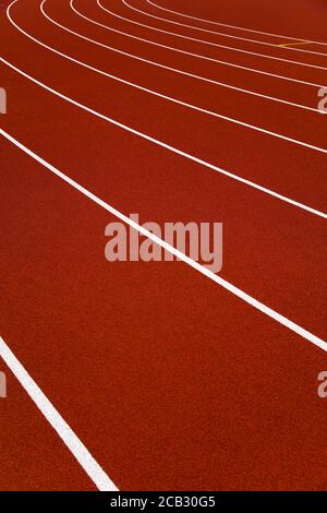 Nahaufnahme der roten Stadion-Laufstrecken Stockfoto