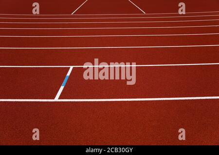 Nahaufnahme der roten Stadion-Laufstrecken Stockfoto