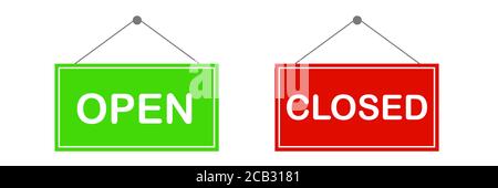 Grünes offenes und rotes geschlossenes Schilderset, Abbildung Stockfoto