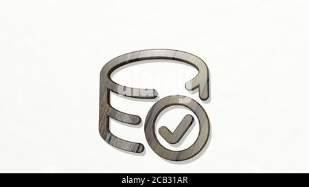 3D-Symbol für Datenbankprüfung an der Wand. 3D-Illustration. Konzept und Geschäft Stockfoto