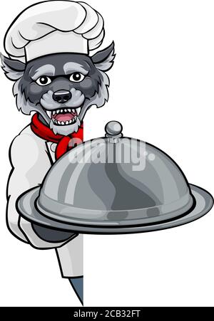 Wolf Chef Mascot Zeichen Cartoon Charakter Stock Vektor