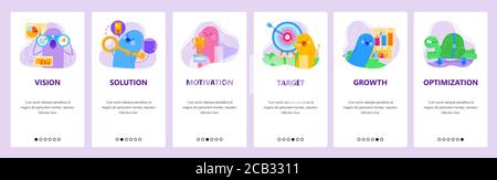 Unternehmensvision, Ziel, Wachstum. Mobile App Onboarding Bildschirme, Vektor-Website Banner Vorlage Stock Vektor