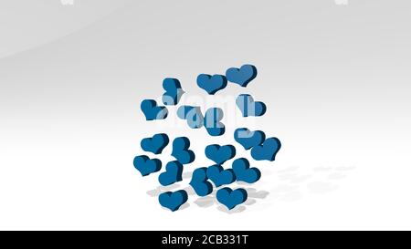 HERZ FLIEGENDE 3D-Zeichnungssymbol auf weißem Boden. 3D-Illustration. Hintergrund und Karte Stockfoto