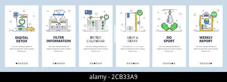 Digital Detox mobile App Onboarding Bildschirme, Vektor-Website Banner Vorlage Stock Vektor