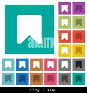 Setzen Sie auf einfache quadratische Hintergründe ein Lesezeichen für mehrfarbige flache Symbole. Weiße und dunklere Symbolvarianten für schwebe- oder aktive Effekte. Stock Vektor