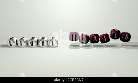 Leichte Wege tanzen kubische Buchstaben. 3D-Illustration. Hintergrund und Abstract Stockfoto