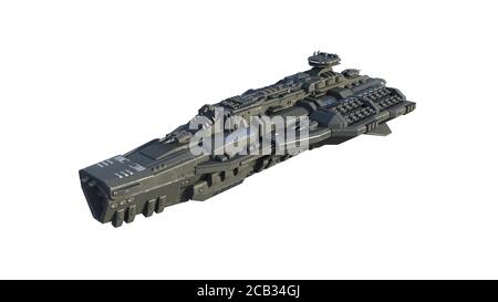 Alien Raumschiff im Flug, UFO-Raumschiff isoliert auf weißem Hintergrund, 3D-Rendering Stockfoto