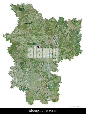 Form von Minsk, Region Weißrussland, mit seiner Hauptstadt auf weißem Hintergrund isoliert. Satellitenbilder. 3D-Rendering Stockfoto