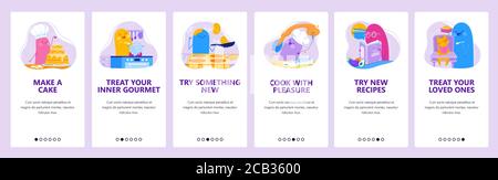 Online Kochkurse, Food Blog. Mobile App Onboarding Bildschirme, Vektor-Website Banner Vorlage Stock Vektor