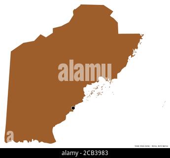 Form von Toledo, Bezirk von Belize, mit seiner Hauptstadt isoliert auf weißem Hintergrund. Komposition von gemusterten Texturen. 3D-Rendering Stockfoto