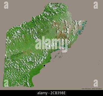 Form von Toledo, Bezirk von Belize, mit seiner Hauptstadt isoliert auf einem einfarbigen Hintergrund. Satellitenbilder. 3D-Rendering Stockfoto