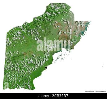 Form von Toledo, Bezirk von Belize, mit seiner Hauptstadt isoliert auf weißem Hintergrund. Satellitenbilder. 3D-Rendering Stockfoto