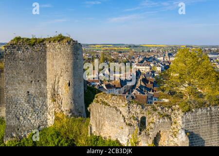 Frankreich, Loir et Cher, Loire-Tal, Montoire sur le Loir, Chateau de Montoire sur le Loir und Kerkerburg (Luftaufnahme) // Frankreich, Loir-et-Cher (41 Stockfoto