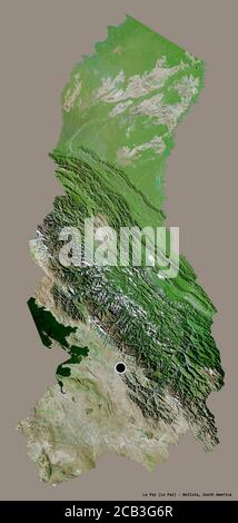 Form von La Paz, Department of Bolivia, mit seiner Hauptstadt isoliert auf einem einfarbigen Hintergrund. Satellitenbilder. 3D-Rendering Stockfoto