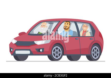 Großeltern in einem Auto - Cartoon Menschen Charakter Vektor Illustration Stock Vektor