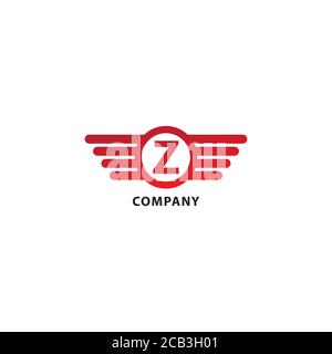Letter Z Initial Abjad Logo Design-Vorlage. Abgerundete Flügel, Ellipse Form und Alphabet Logo Konzept. Isoliert Auf Weißem Hintergrund. Roter Farbdruck. Stock Vektor